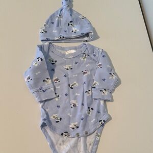 Halo Blue Puppy Pattern Onesie and Hat Set